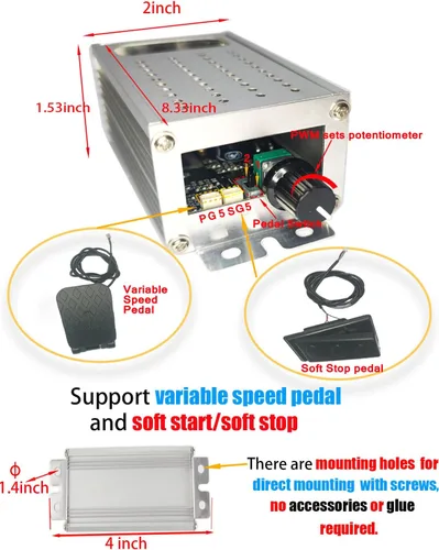 Vista 3 de PWM Soft Start/Soft Stop Controlador de velocidad variable del motor CC Protección de sobrecorriente recuperable Control de interruptor PWM
