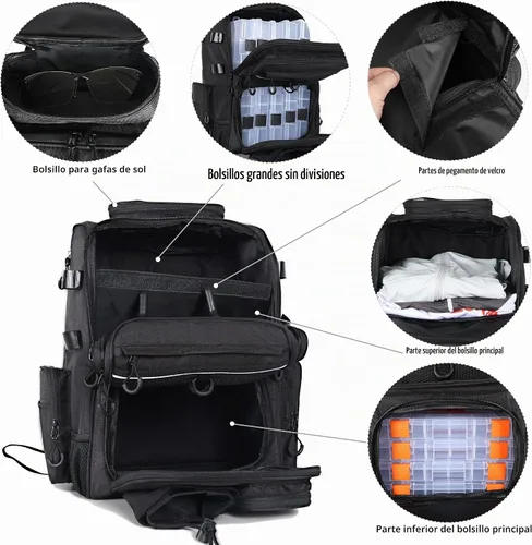 Vista 2 de Fishing Tackle Backpack With Rod Holders, Large 40L Fishing Backpack for Camping, Hiking