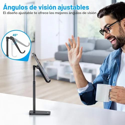 Vista 8 de OMOTON Soporte para Celular, Soporte de Escritorio con Altura y Ángulo Ajustable para iPhone Air /17/17 Pro/XS Max/XR, Samsung Galaxy S20 / S10 / S9