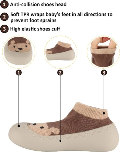 Vista 2 de Zapatos de calcetín para bebé, suela de goma de animales, antideslizantes, para interiores, para niños y niñas, primer piso, zapatilla