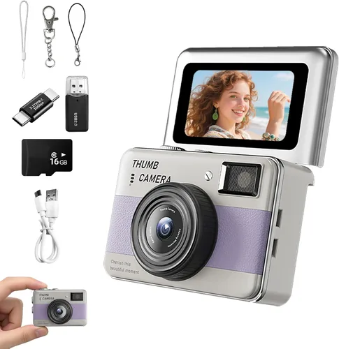 Vista 12 de Mini cámara con llavero – Cámara de pulgar HD, pantalla abatible de 1.47 pulgadas Múltiples modos de disparo y grabación Cámara digital portátil