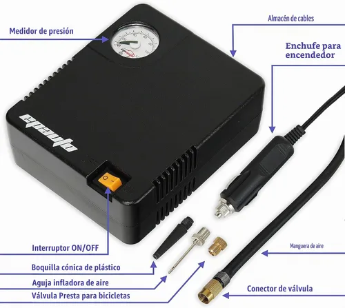 Vista 2 de EPAuto bomba de compresor de aire portable para auto 12 V DC, inflador de llantas para vehículo utilitario mediano/compacto.