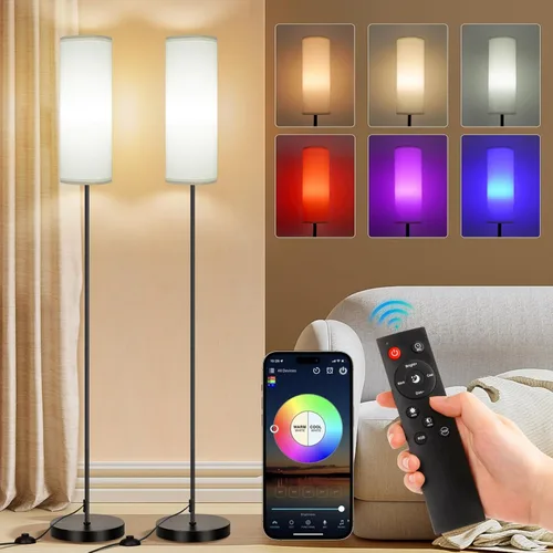 Vista 11 de FRIDEKO HOME Lámpara de pie, iluminación ambiental que cambia de color para sala de estar, dormitorio, lámpara de pie con aplicación y control