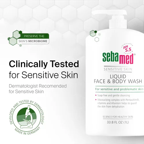 Vista 6 de SEBAMED Jabón líquido facial y corporal para pieles sensibles, pH 5.5, limpiador hidratante suave, hipoalergénico, recomendado por dermatólogos