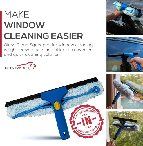 Vista 3 de Kleen Handler Paquete de 3 limpiacristales profesionales de 14 pulgadas, herramienta de limpieza de ventanas 2 en 1, combo de limpiador de ventanas