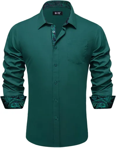 Vista 37 de Hi-Tie Camisa de manga larga jacquard con contraste interior sin arrugas para hombre