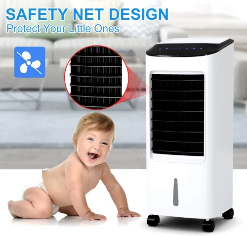 Vista 2 de Enfriador evaporativo de 29 pulgadas, ventilador de refrigeración portátil 3 en 1 con humidificador, control remoto, 2 paquetes de hielo y tanque