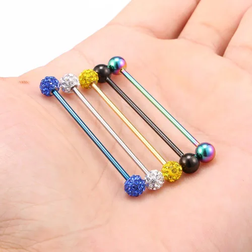 Vista 6 de Ruifan Piercings de 14 g de acero inoxidable Industrial Barbell para cartílago de la oreja joyería1 1/2 pulgadas (38 mm)