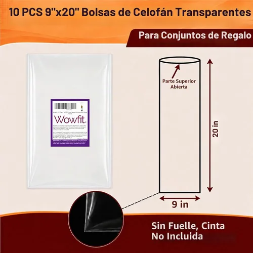 Vista 2 de Wowfit Bolsas de celofán, 10 unidades de 9x20 pulgadas Bolsas de celofán transparentes perfectas para regalos, presentes, botellas de vino