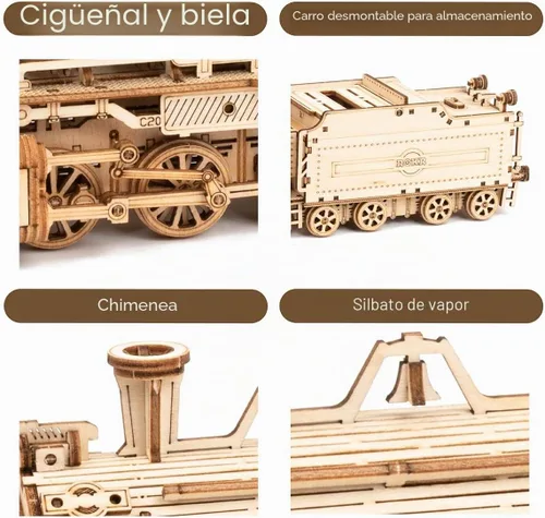 Vista 3 de ROKR Rompecabezas de madera 3D para adultos - Kits de modelo de tren mecánico - Rompecabezas para ejercitar el cerebro - Kits de construcción