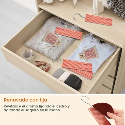 Vista 5 de Homode Bloques de cedro para almacenamiento de ropa, bolsitas de cedro con ganchos para colgar, juego de 18, madera de cedro aromática para cajones