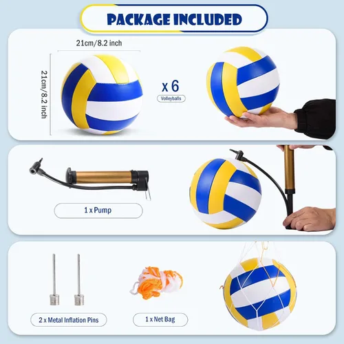 Vista 2 de AWIZOM Paquete de 6 pelotas de voleibol de tamaño oficial 5 de cuero sintético suave recreativo, pelota de voleibol a granel para interiores