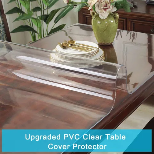 Vista 2 de Cubierta larga de plástico transparente para mesa de boda, cubierta de vinilo de cristal, cubierta protectora de mesa de PVC, impermeable