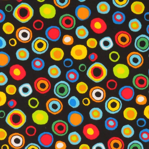 Vista 2 de SheetWorld - Sábana bajera ajustable de 100 % algodón percal, para jugar Joovy 38 x 38 pulgadas, círculos de colores, negro, fabricada en Estados