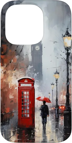 Vista 17 de Funda para iPhone 16 Wet London Iconic Red Phone Booth Clocktower Art Cover Phone Case