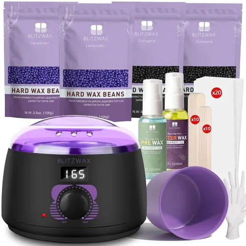 Vista 20 de BLITZWAX Kit de depilación brasileña y bikini para mujer, calentador de cera dura para cara, piernas y cuerpo, kit de depilación en casa, apto