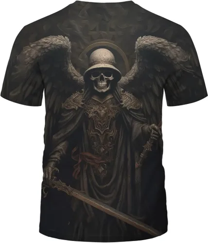 Vista 3 de Camiseta de manga corta con diseño de esqueleto gótico para hombre