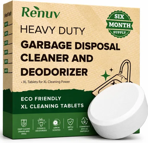 Vista 9 de Renuv Limpiador y desodorizante para trituradora de basura en tabletas y ambientador para desagües, aroma espumante cítrico, refrescante de olores
