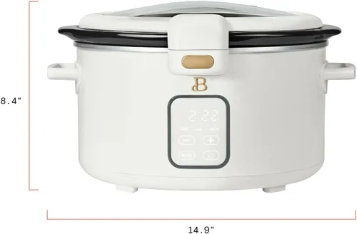 Vista 6 de Olla de cocción lenta programable de 4 cuartos con tapa con bisagras, pantalla táctil, múltiples ajustes de calor, ideal para comidas familiares