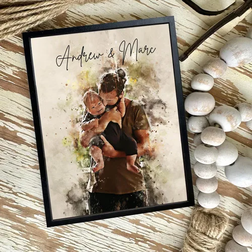 Vista 3 de Retrato familiar de acuarela personalizado para padre e hijo, retrato de pintura de hija de foto, regalo personalizado para el día del padre, regalo