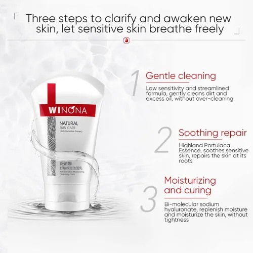 Vista 6 de WINONA Espuma limpiadora hidratante, limpiador de espuma facial, limpieza profunda, hidratante e hidratante para pieles sensibles (tipo B)