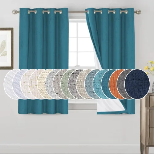 Vista 78 de Cortinas con textura de lino 100% opacas de 64 pulgadas de largo, juego de 2 paneles de cortinas de lino opacas con forro aislante térmico que Arena