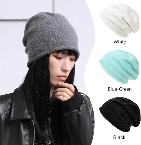 Vista 7 de Awjcsv Gorro holgado para mujer, gorro de lana con calavera de invierno, gorro de lana suave, cálido y elástico