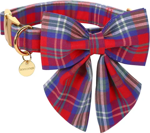 Vista 17 de Collar de Navidad para perro con pajarita, collar de perro de copo de nieve con tira roja y verde, suave, duradero, ajustable, de algodón