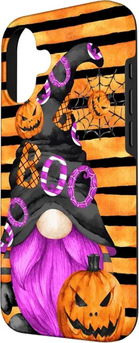 Vista 2 de iPhone 16 Halloween Gnome With Purple Beard Women Pumpkin Witchy Boo Case