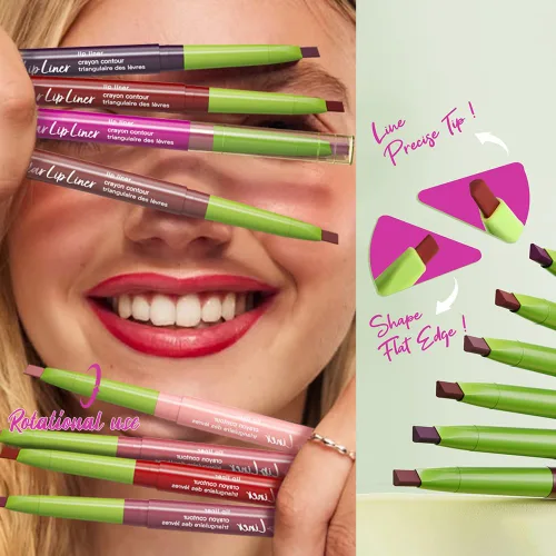 Vista 5 de evpct Lápiz delineador labial Dusty Rose en forma de triángulo para mujeres, lápiz labial retráctil con punta triangular para esculpir, rellenar