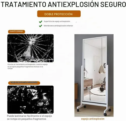Vista 6 de Espejo de longitud completa con ruedas giratorias de 64 x 22 pulgadas, espejo inclinable grande con marco de madera, cuerpo completo, para vestir