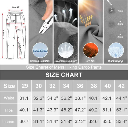 Vista 9 de Pantalones de senderismo para hombre, de secado rápido, ligeros, convertibles, con cremallera, para trabajo