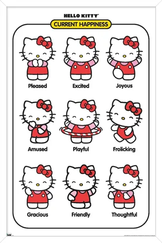 Vista 12 de Trends International Hello Kitty: Basic - Póster de pared de felicidad actual, 22.4 pulgadas de largo x 14.7 pulgadas, versión enmarcada en madera
