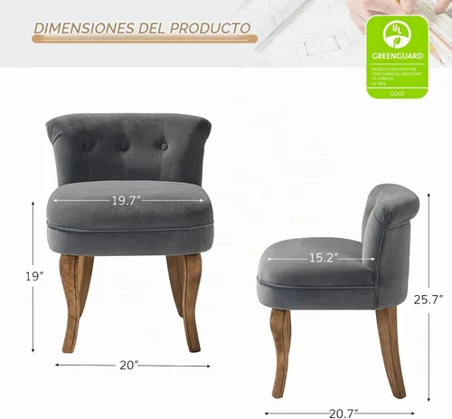 Vista 2 de HULALA HOME - Taburete de terciopelo con respaldo bajo, color gris