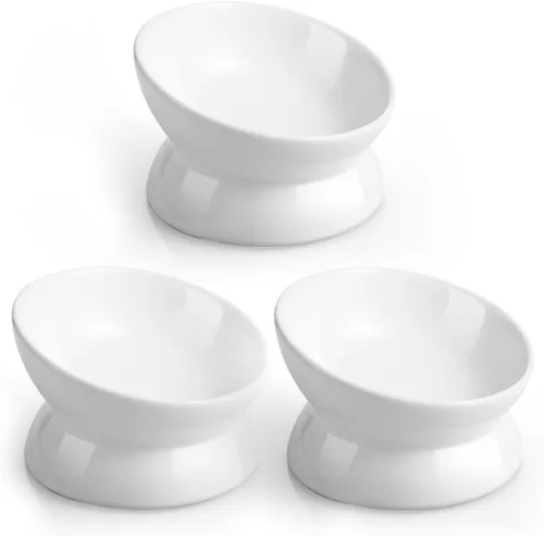Vista 11 de LoeJan Tazón Elevado para Comida de Gatos, Tazón de Agua de Cerámica Elevado e Inclinado de 5 Oz, Platos Anti Vómito que Protegen la Columna