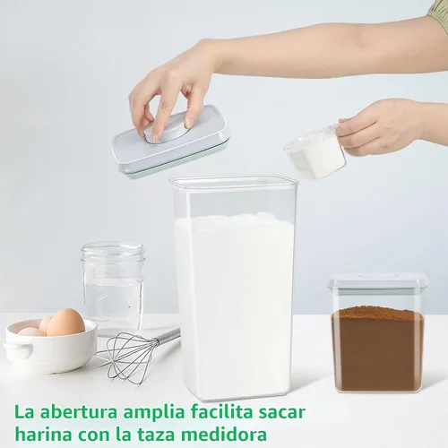 Vista 4 de Paquete de 3 recipientes de almacenamiento de harina y azúcar con tapa emergente, 1.26 cuartos + 2.11 cuartos de galón + 3.48 cuartos de galón