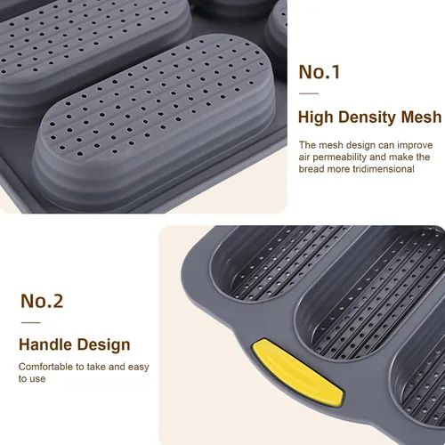 Vista 3 de Molde de silicona para pan de 6 cavidades, molde de pan de masa madre antiadherente y resistente al calor para baguette, moldes de pan para pan