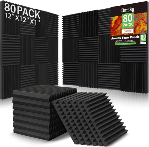 Vista 9 de 50 paquetes de paneles de espuma acústica, paneles de espuma insonorizante de 5 x 30.5 x 30.5 cm, paneles de absorción de sonido de alta densidad
