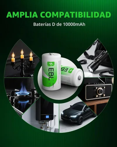 Vista 3 de EBL 4c 4d Baterías con cargador 10000mAh Ni-MH compatible con linternas, radios, altavoces portátiles, sin mercurio, 1200 ciclos