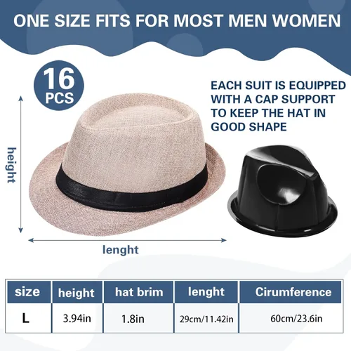 Vista 2 de 16 sombreros Fedora de los años 20 a granel para hombres, sombreros de ala corta para hombres y mujeres, disfraz de fiesta, circunferencia de 23.6 in