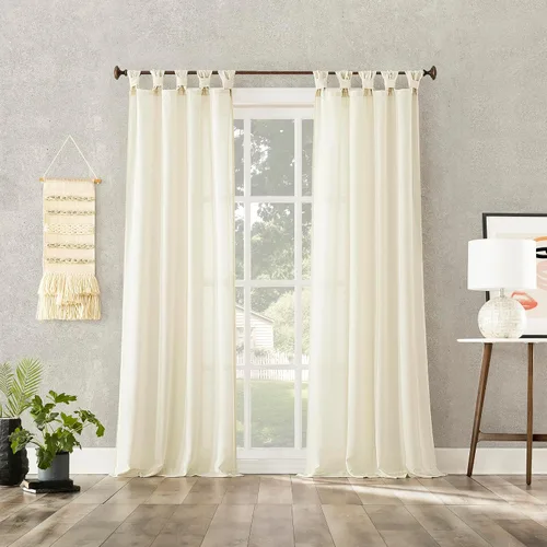Vista 5 de No. 918 Reman Paquete de 2 Paneles de Cortinas con Pestañas Giratorias de Textura de Lino Semitransparentes con Parte Superior de Pestañas, Par, 40