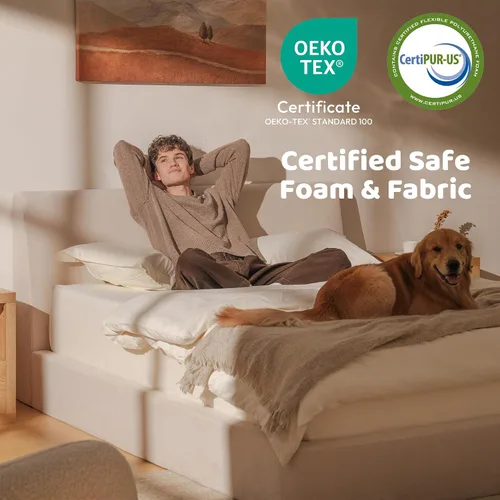Vista 3 de RECCI AirFrame - Base de cama tamaño King con cabecera ergonómica acolchada de espuma en ángulo, marco de cama de plataforma de diseño minimalista