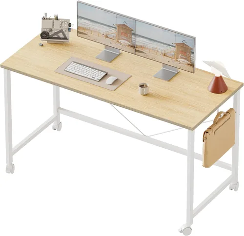 Vista 25 de Mericonia Escritorio de computadora, escritorio de juegos para espacios pequeños, mesa moderna de estilo simple para oficina en casa, mesa de Negro