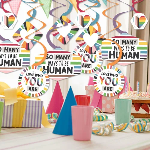 Vista 2 de Big Dot of Happiness So Many Ways to Be Human - Decoración colgante de fiesta de orgullo - Remolinos de decoración de fiesta - Juego de 40