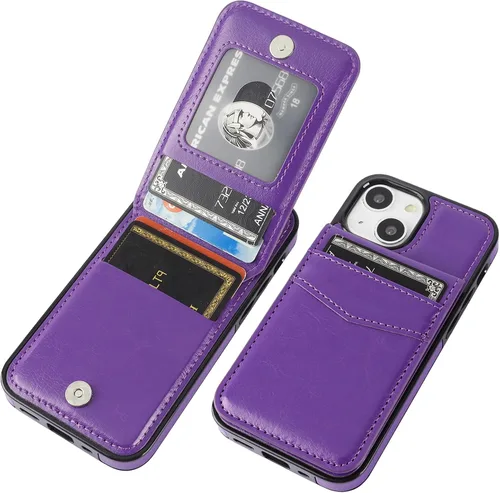 Vista 14 de KIHUWEY Funda compatible con iPhone 13 Mini con soporte para tarjeta de crédito, cierre magnético de cuero de alta calidad, resistente funda Negro