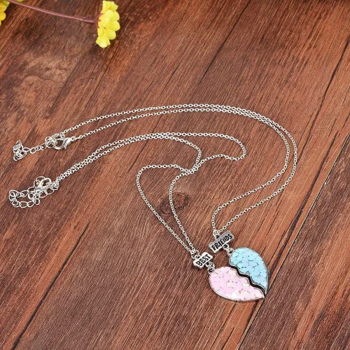Vista 4 de MJartoria Collar BFF para 2 personas Collar con colgante de corazón a juego para mejores amigos para siempre, lindo regalo para el mejor amigo