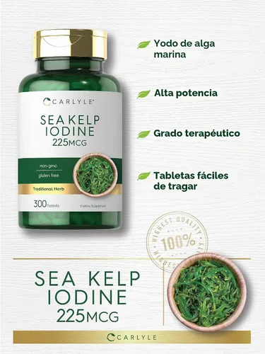 Vista 4 de Carlyle Suplemento de yodo de algas marinas 225mcg 300 tabletas