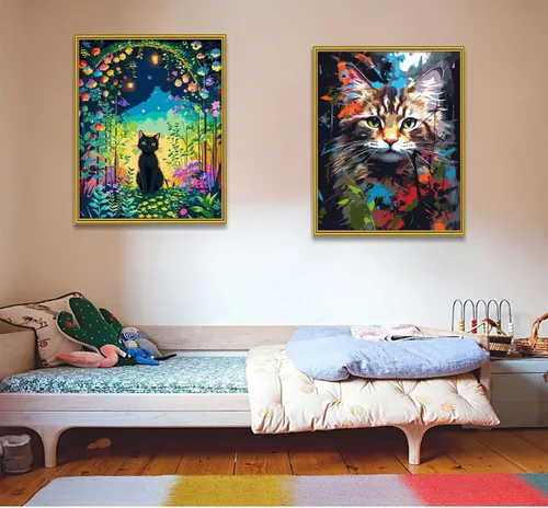 Vista 4 de FILASLFT Pintura por Números Gato Negro, Pintura por Números para Adultos y Principiantes en Lienzo, Kits de Pintura al Óleo de Paisaje de Jardín