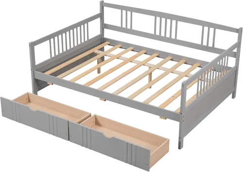 Vista 5 de Bellemave Sofá cama de tamaño matrimonial, sofá cama de madera con cajones, sofá cama con cajones de almacenamiento, sofá cama de doble uso