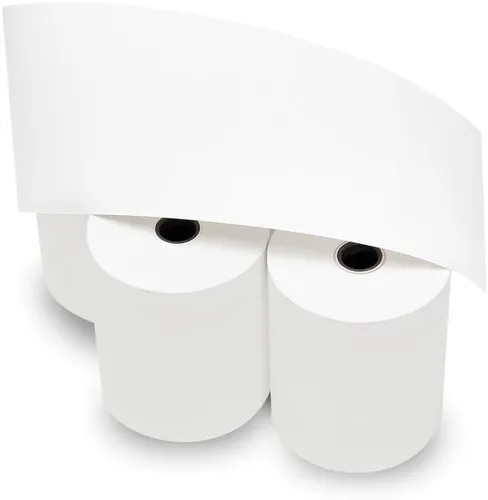 Vista 4 de Rollos de papel térmico de 3 1/8 x 230 – Paper of America [50/paquete] sin BPA de 48 GSM, núcleo de tubo sólido, papel de recibo CC para terminales